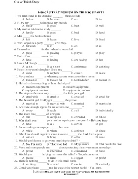 1600 Câu trắc nghiệm ôn thi HSG môn Tiếng Anh Lớp 8 - Phần 1