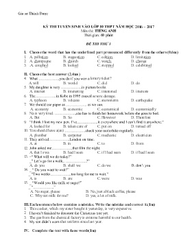 7 Đề thi thử tuyển sinh vào 10 THPT môn Tiếng Anh - Năm học 2016-2017