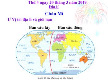 Bài giảng Địa lí Lớp 5 - Bài: Châu Mĩ - Năm học 2018-2019