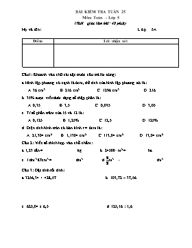 Bài kiểm tra môn Toán Lớp 5 - Tuần 25
