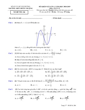 Đề khảo sát môn Toán Lớp 12 (Lần 1) - Mã đề 246 - Năm học 2018-2019 - Trường THPT Đoàn Thượng (Có đáp án)