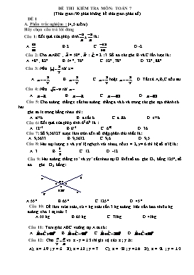 Đề kiểm tra môn Toán Lớp 7 - Đề 1+2 (Có đáp án)