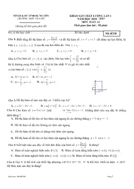 Đề KSCL môn Toán Lớp 12 (Lần 1) - Mã đề 238 - Năm học 2018-2019 - Trường THPT Yên Mỹ