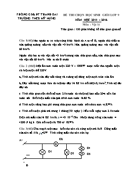 Đề thi chọn học sinh giỏi môn Vật lý Lớp 9 - Năm học 2015-2016 - Trường THCS Mỹ Hưng (Có đáp án)