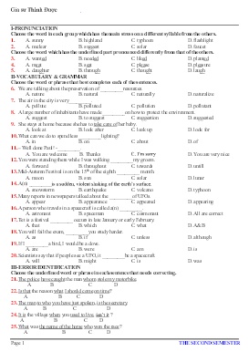 Đề thi học kỳ 2 môn Tiếng Anh Lớp 9 (Có đáp án)