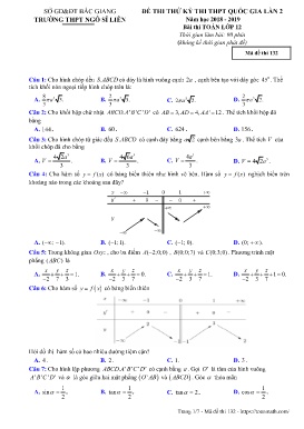 Đề thi thử kỳ thi THPT Quốc gia môn Toán Lớp 12 (Lần 2) - Mã đề 132 - Năm học 2018-2019 - Trường THPT Ngô Sĩ Liên