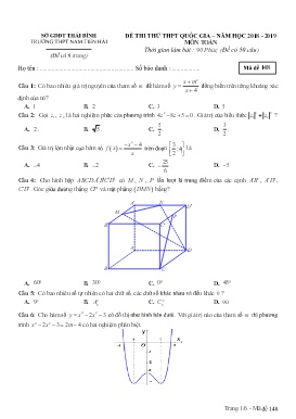 Đề thi thử kỳ thi THPT Quốc gia môn Toán - Mã đề 148 - Năm học 2018-2019 - Trường THPT Nam Tiền Hải (Có đáp án)