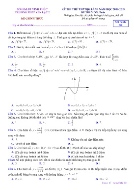 Đề thi thử THPT Quốc gia môn Toán (Lần 1) - Mã đề 001 - Năm học 2018-2019 - Trường THPT Yên Lạc 2 (Có đáp án)