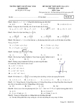 Đề thi thử THPT Quốc gia môn Toán (Lần 1) - Mã đề 101 - Năm học 2018-2019 - Trường THPT Chuyên Bắc Ninh (Có đáp án)