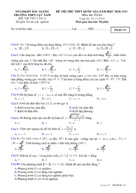 Đề thi thử THPT Quốc gia môn Toán (Lần 1) - Mã đề 132 - Năm học 2018-2019 - Trường THPT Lục Nam