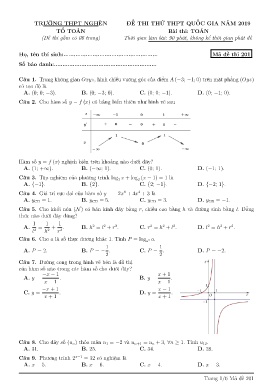 Đề thi thử THPT Quốc gia năm 2019 môn Toán - Mã đề 201+202 - Trường THPT Nghèn (Có đáp án)