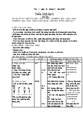 Giáo án Giáo dục thể chất Lớp 1 - Tuần 10 - Năm học 2020-2021
