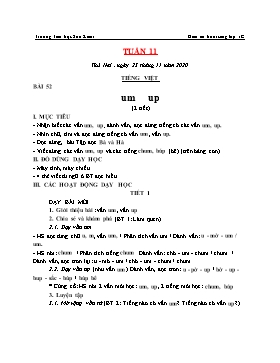 Giáo án Lớp 1 (Buổi sáng) - Tuần 11 - Năm học 2020-2021 - Trường tiểu học Sơn Kim