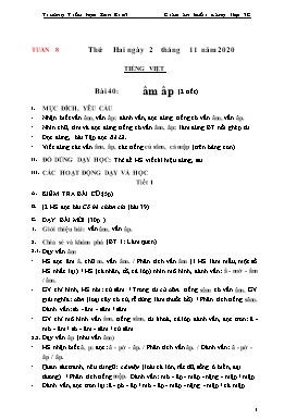 Giáo án Lớp 1 (Buổi sáng) - Tuần 8 - Năm học 2020-2021 - Trường tiểu học Sơn Kim