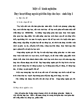 Một số kinh nghiệm Dạy hoạt động ngoài giờ lên lớp cho học sinh Lớp 1