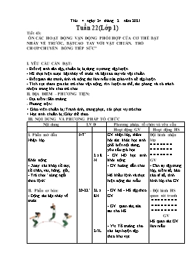 Giáo án Giáo dục thể chất Lớp 1 - Tuần 22 - Năm học 2020-2021