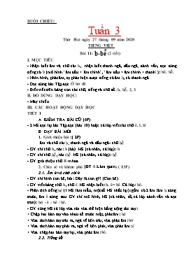 Giáo án Khối 1 (Buổi chiều) - Tuần 3 - Năm học 2020-2021