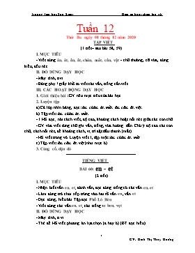 Giáo án Lớp 1 (Buổi chiều) - Tuần 12 - Năm học 2020-2021 - Đinh Thị Thúy Hương