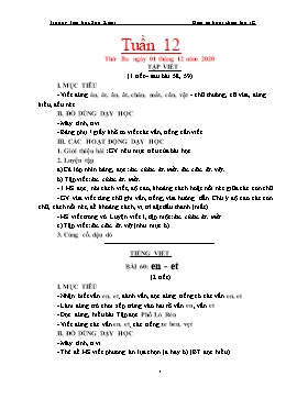 Giáo án Lớp 1 (Buổi chiều) - Tuần 12 - Năm học 2020-2021 - Trường tiểu học Sơn Kim 1