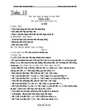 Giáo án Lớp 1 (Buổi sáng) - Tuần 10 - Năm học 2020-2021 - Phạm Thị Thu Hà