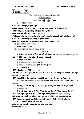 Giáo án Lớp 1 (Buổi sáng) - Tuần 20 - Năm học 2020-2021 - Phạm Thị Thu Hà