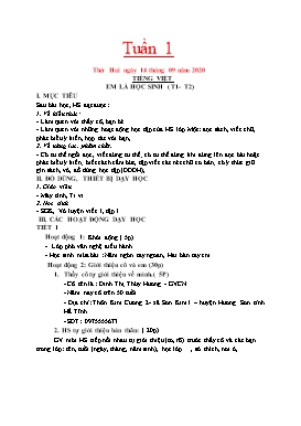 Giáo án Lớp 1 mới - Tuần 1+2 - Năm học 2020-2021