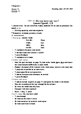 Giáo án môn Tiếng Anh Lớp 3 - Tuần 26 - Năm học 2020-2021