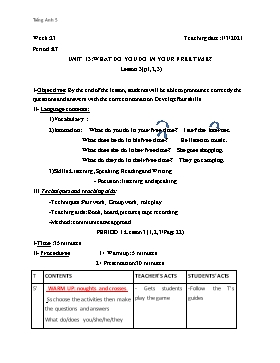 Giáo án môn Tiếng Anh Lớp 5 - Tuần 23 - Năm học 2020-2021