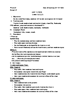 Giáo án Tiếng Anh Lớp 1 - Period 57+58, Unit 9: Toys. Lesson 2 (1, 2, 3) - Năm học 2020-2021