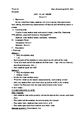 Giáo án Tiếng Anh Lớp 1 - Period 65+66, Unit 10: My house. Review 9 - Năm học 2020-2021