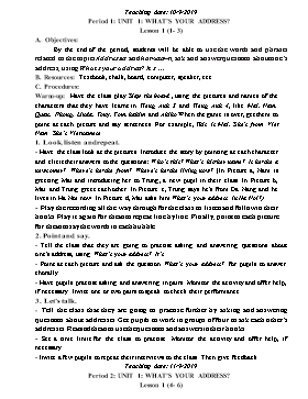 Giáo án Tiếng Anh Lớp 5 - Unit 1: What’s your address?. Lesson 1+2 - Năm học 2019-2020