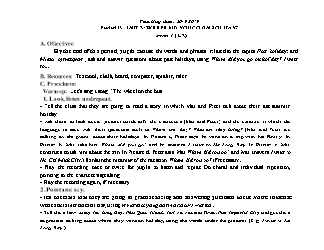 Giáo án Tiếng Anh Lớp 5 - Unit 3: Where did you go on holiday. Lesson 1+2 - Năm học 2019-2020
