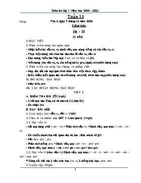 Giáo án Tổng hợp các môn Lớp 1 - Tuần 13 - Năm học 2020-2021